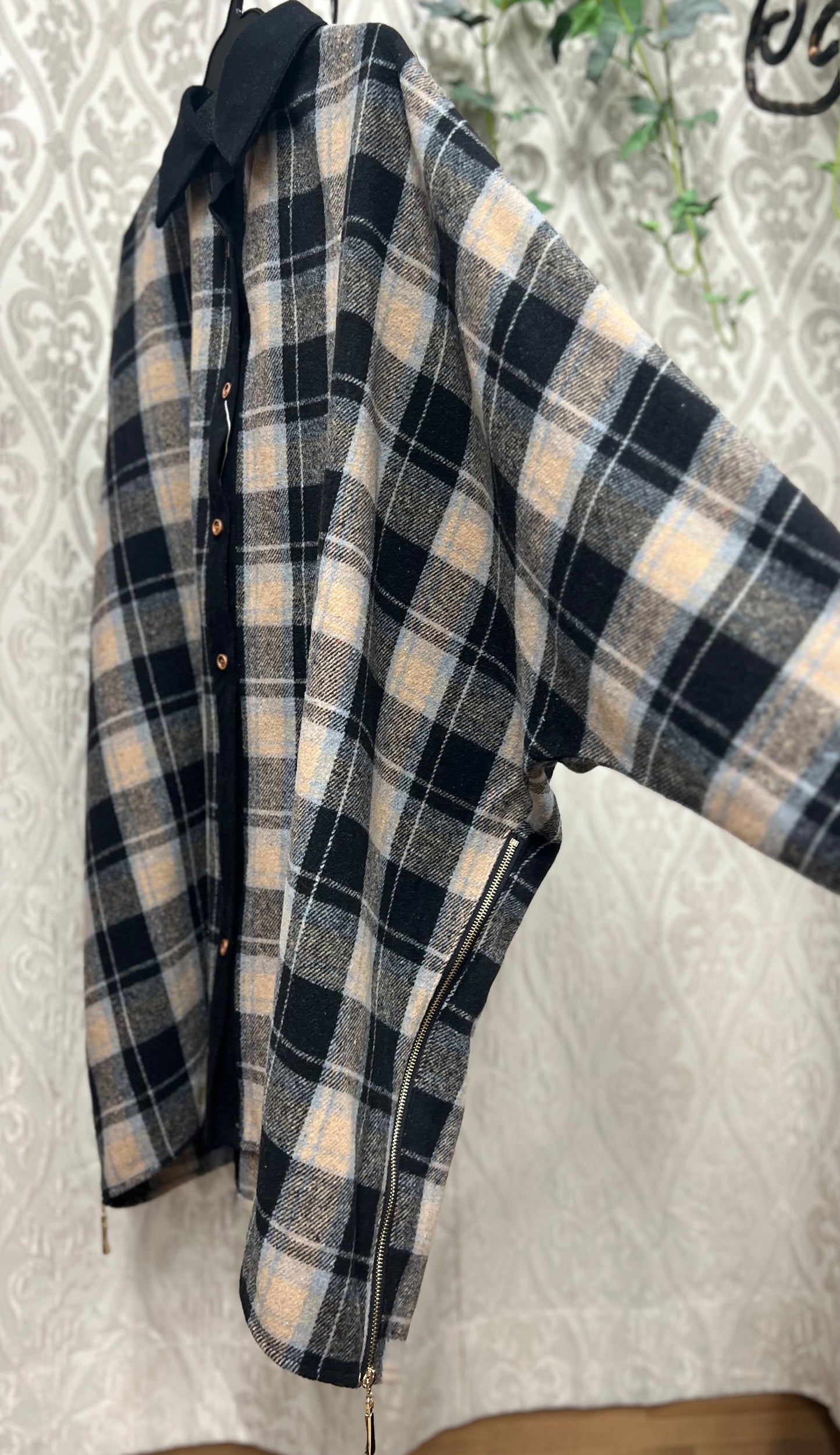 サイドZIPシャギーチェックシャツ