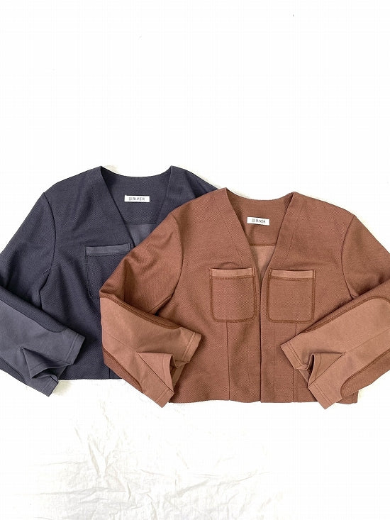 RIVER 裏毛ノーカラーショートジャケット