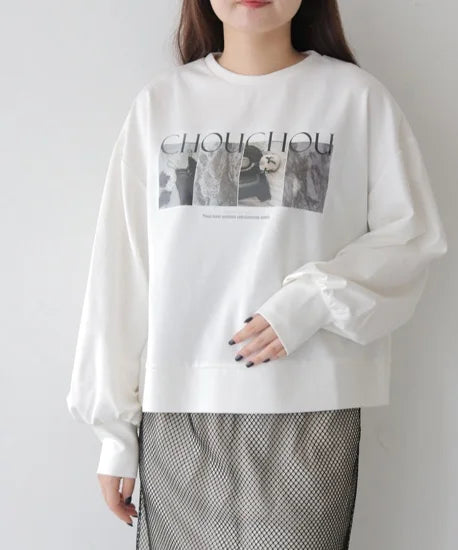vingtrois ボリューム袖フォトプリントPO