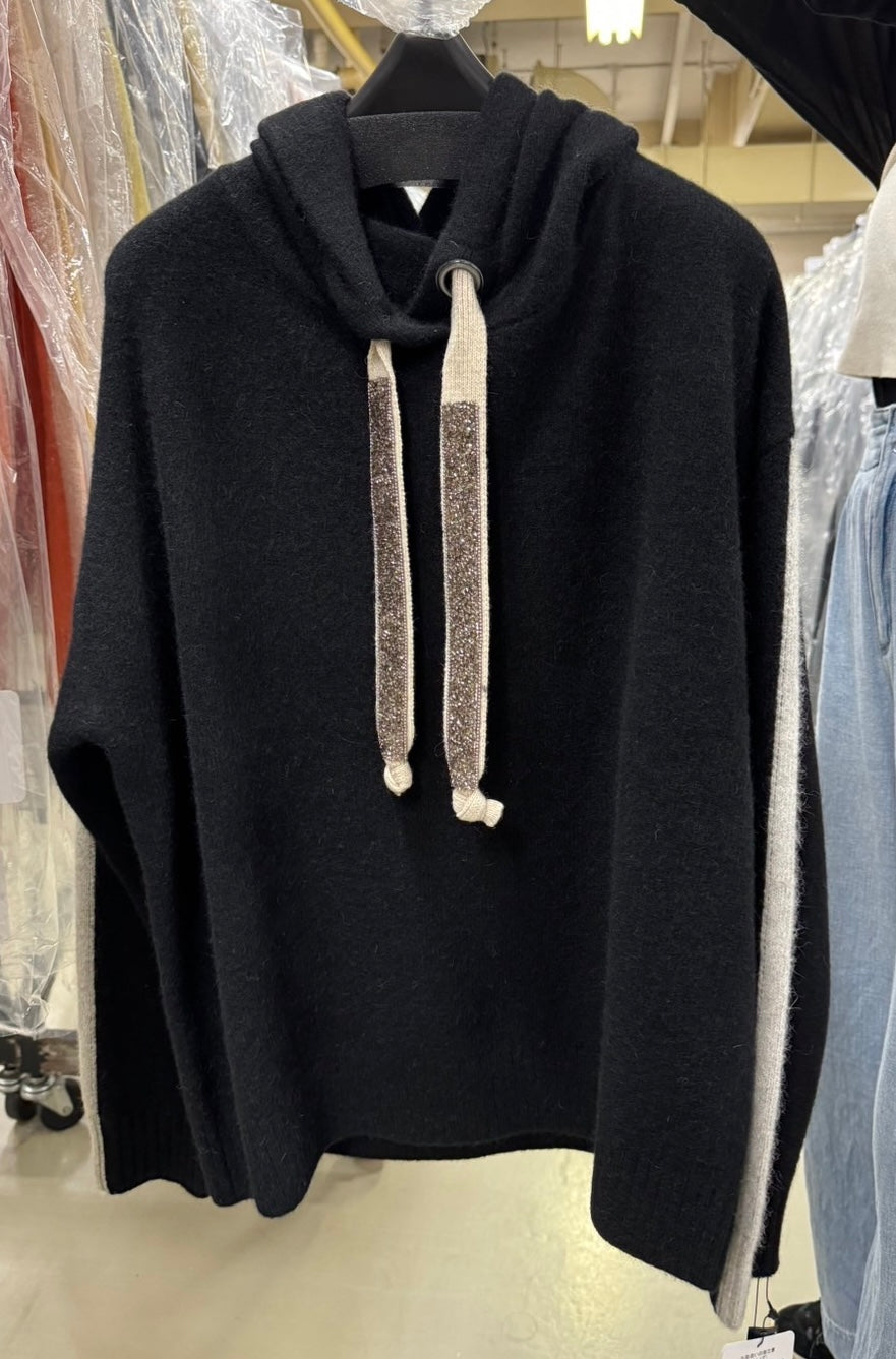 BLUE FRONCE ドロストスパンコールKNITフードTOPS