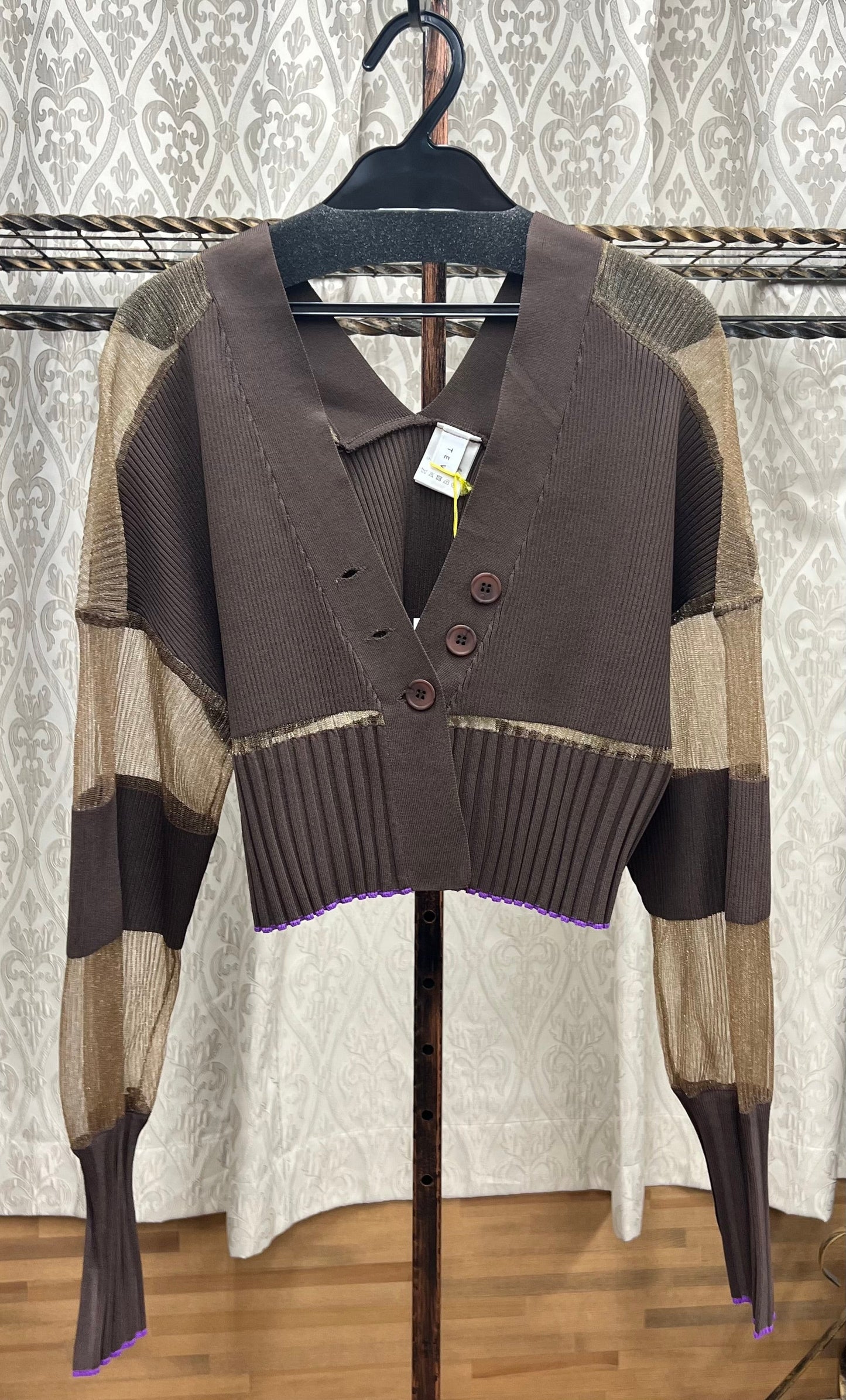 【8月21日再入荷】TEVALT シアーラメ切替カーディガン