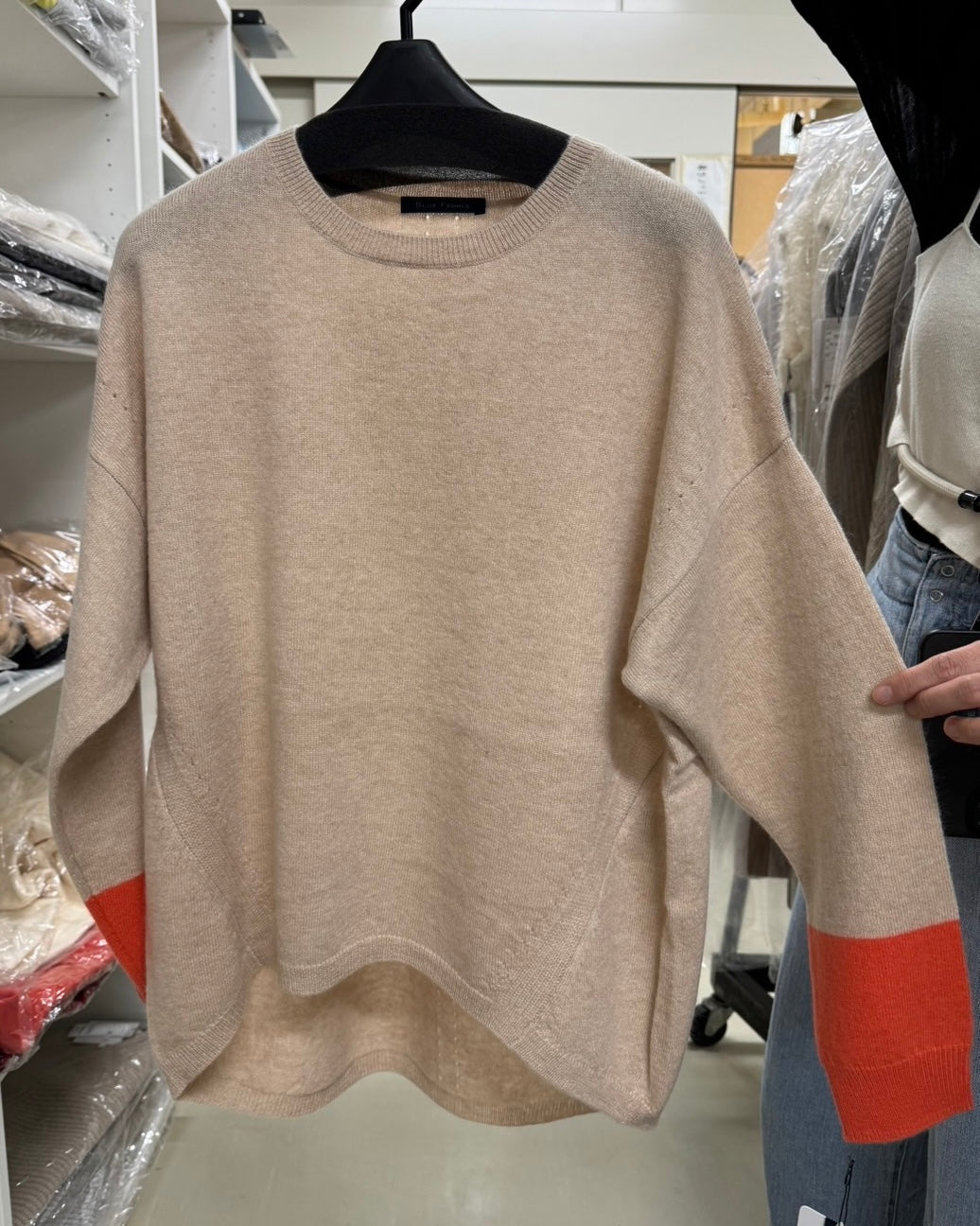 BLUE FRONCE 袖配色カシミヤニットTOPS