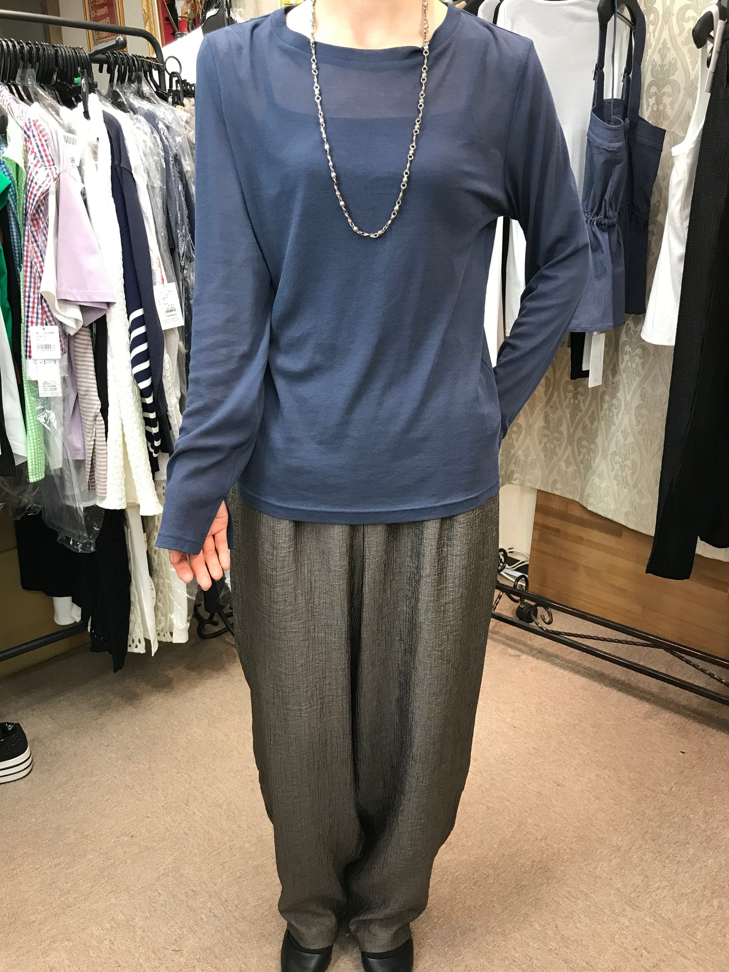 cafune袖スリットシアーロンT