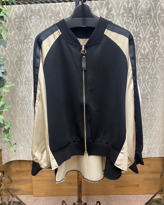 異素材切替ロングテールブルゾン