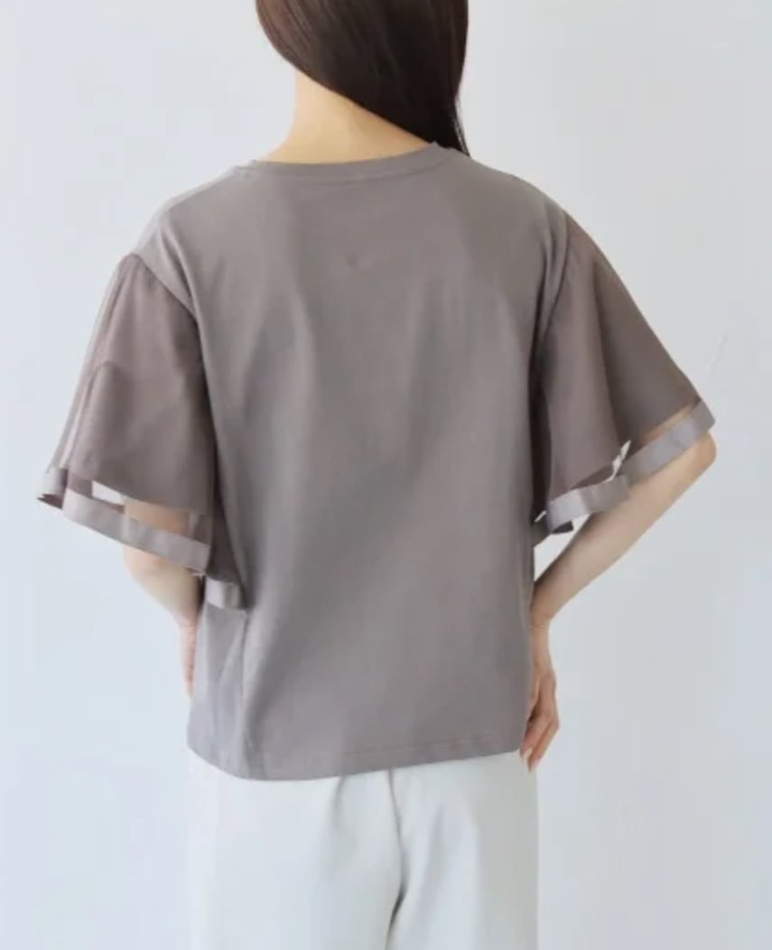 フレアスリーブ チュールTシャツ