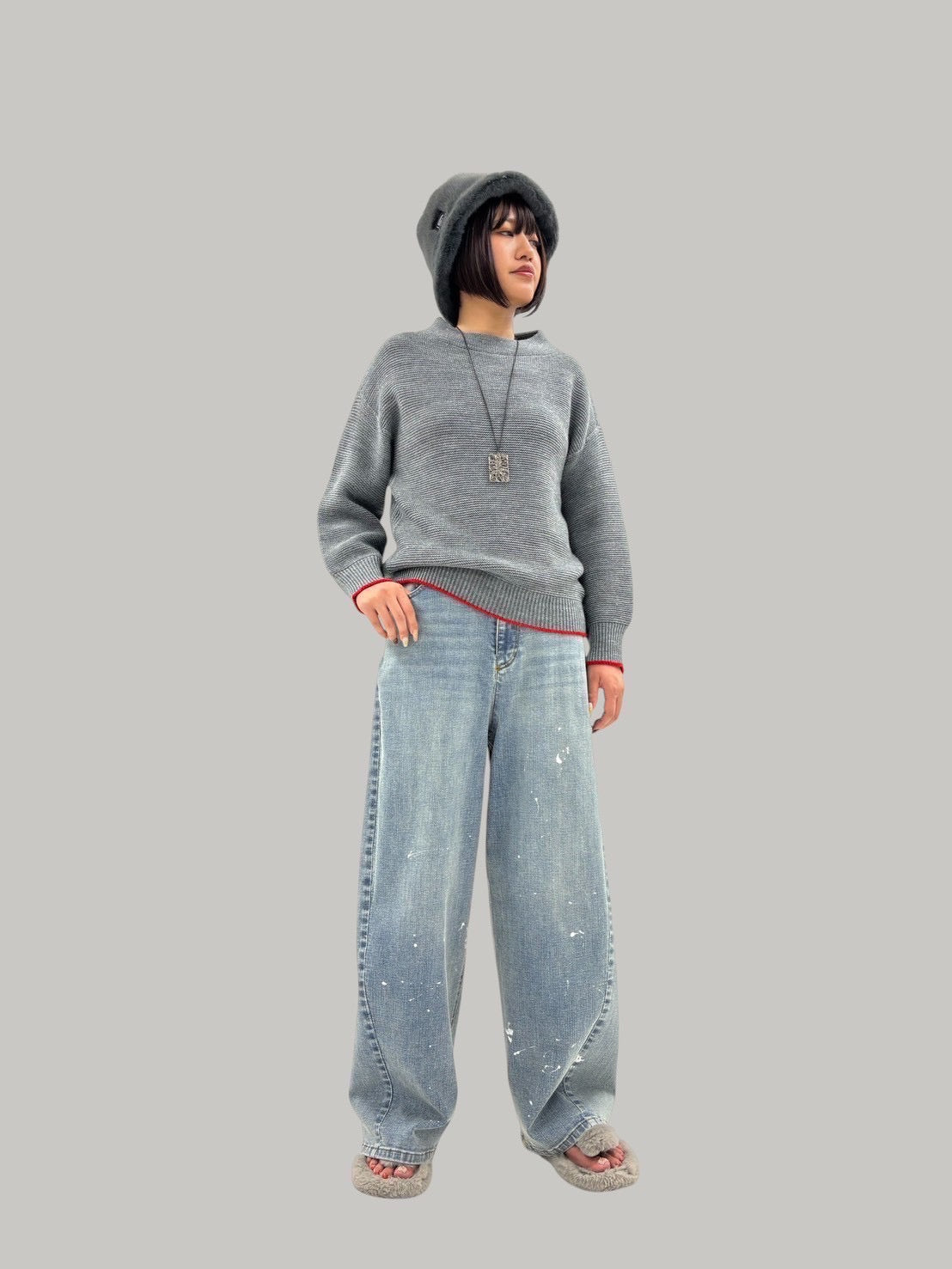 【予約商品】ayane ペイント加工バレルレッグデニムPT