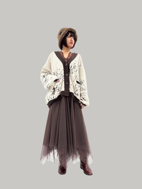 【予約商品】ayane ニットジャガードモフモフカーディガン