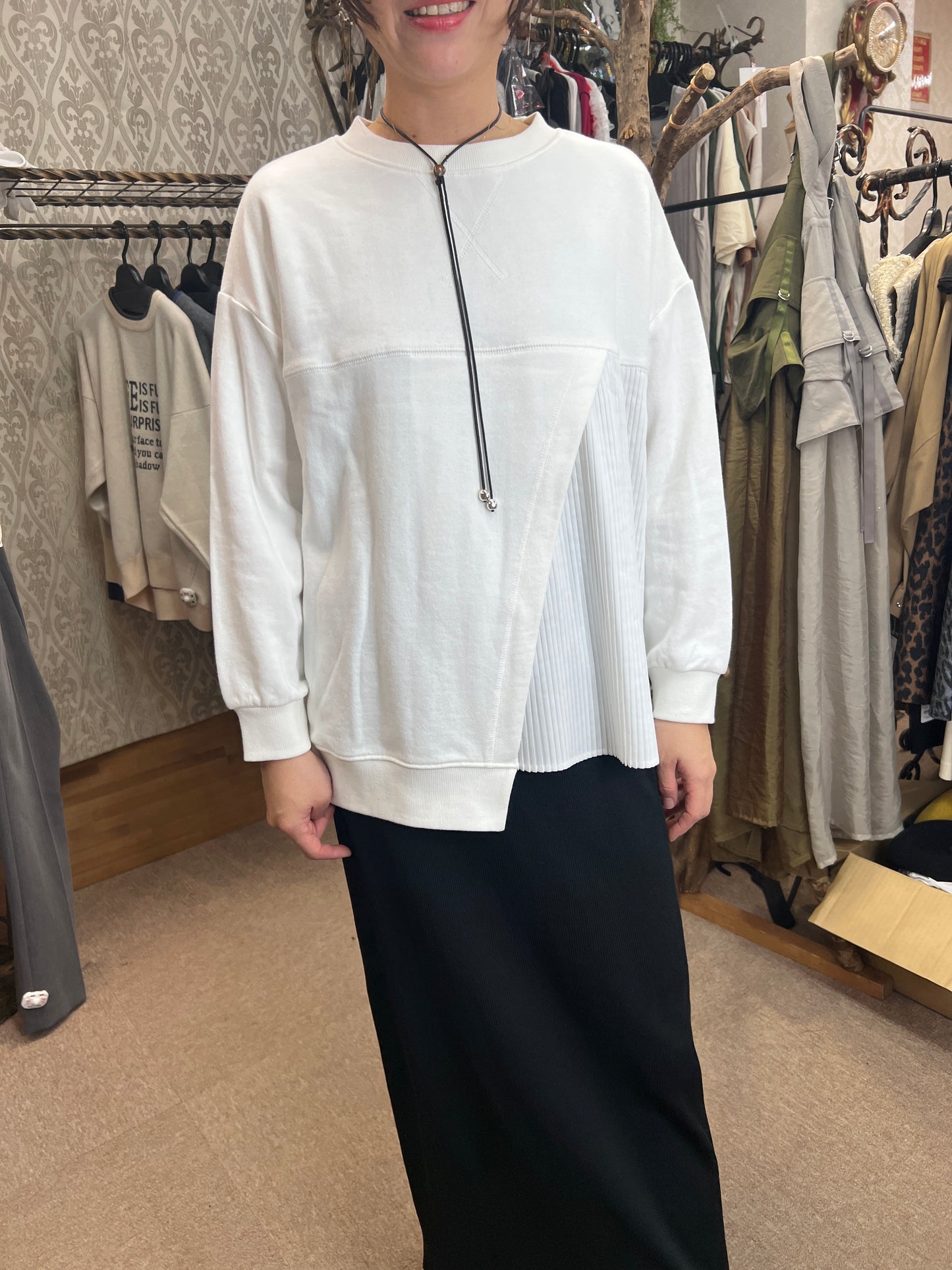 プリーツ切替裏毛スウェット