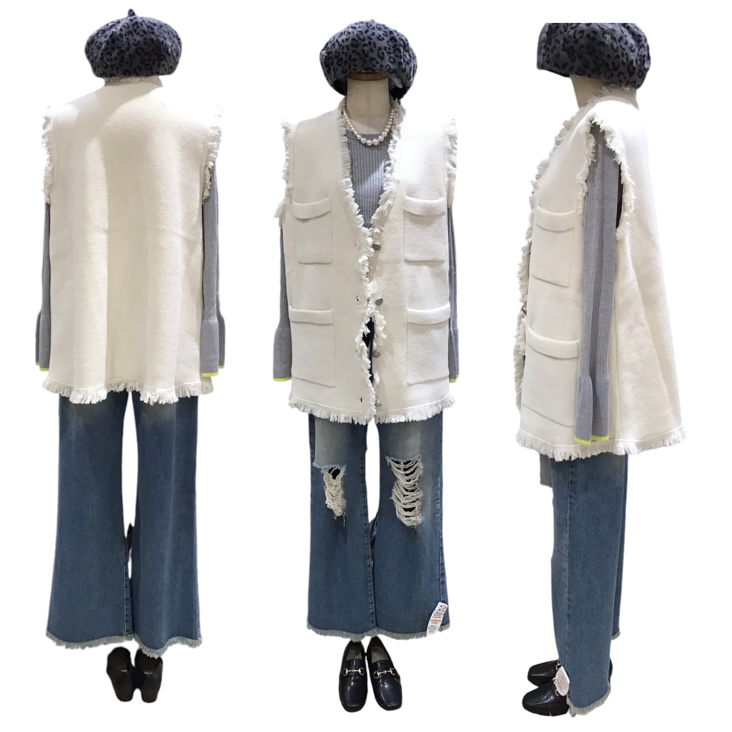 ◎Bou jeloudポケット付きフリンジベスト