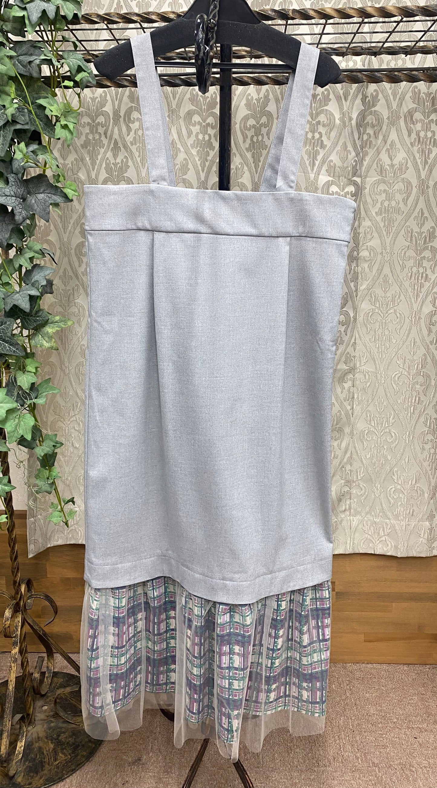 TEVALTチュール✖️チェックプリントドッキングジャンスカ