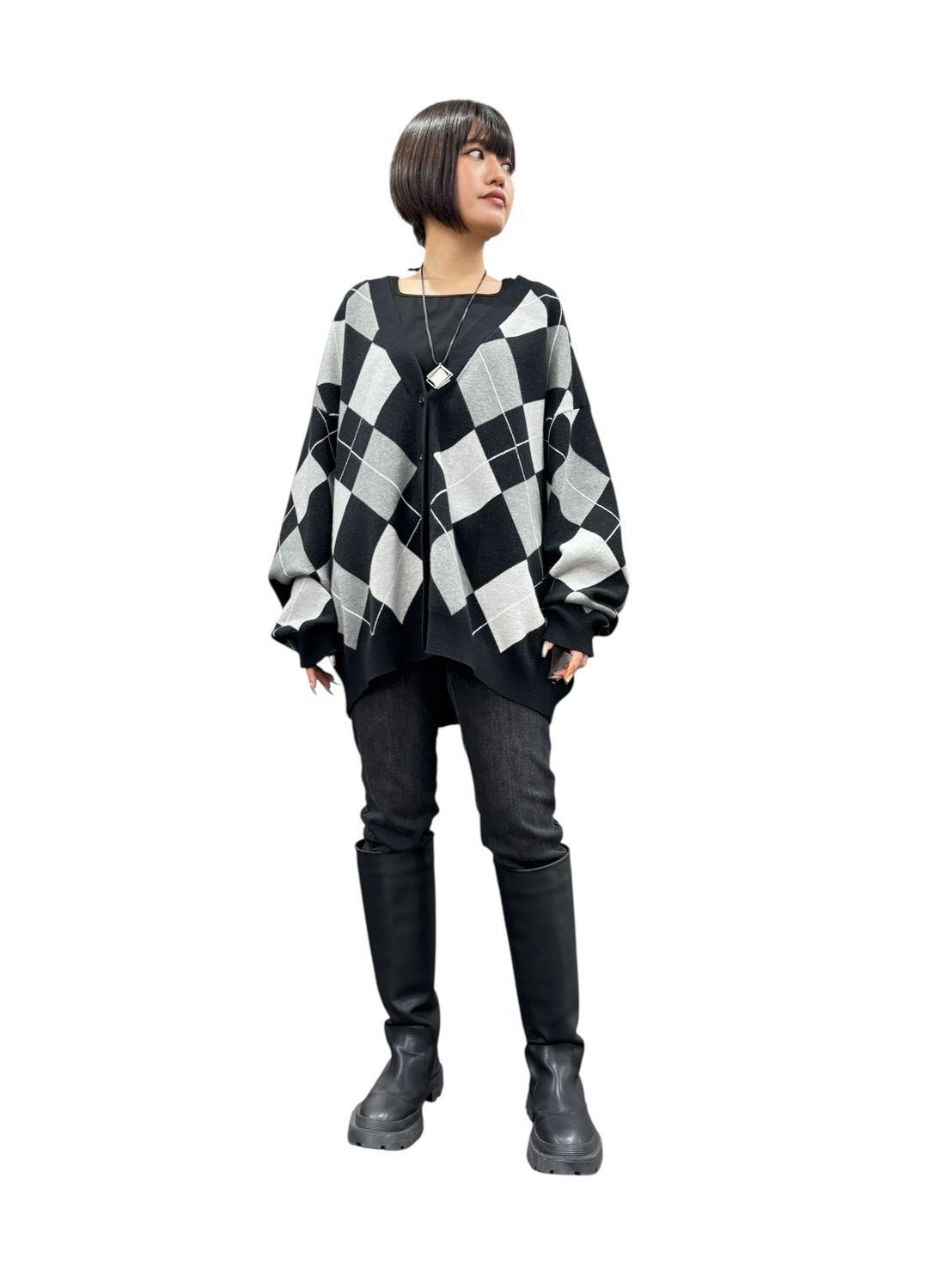 【予約商品11月末〜12月初】ayane アーガイルニットカーディガン