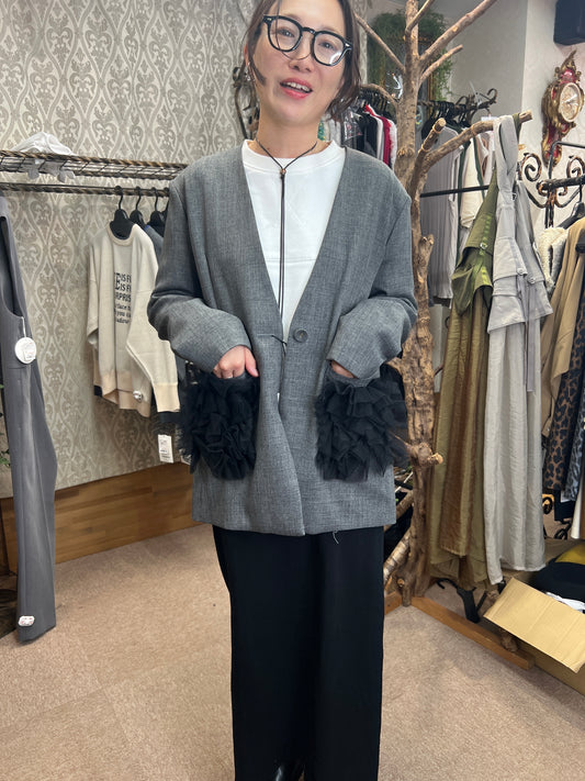 TEVALTポケットチュールフリルモチーフオーバーサイズjk