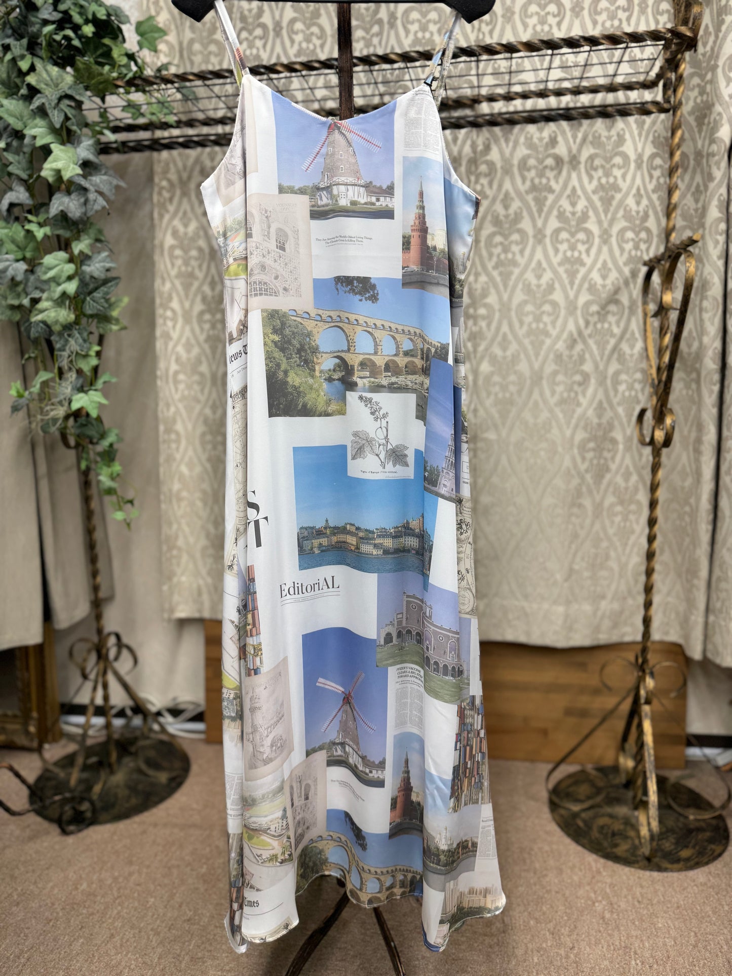 TEVALT 風景プリントサテンワンピース