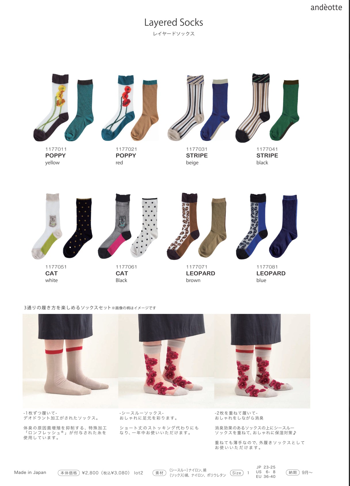 andètte25AW 9月中頃 レイヤードソックス
