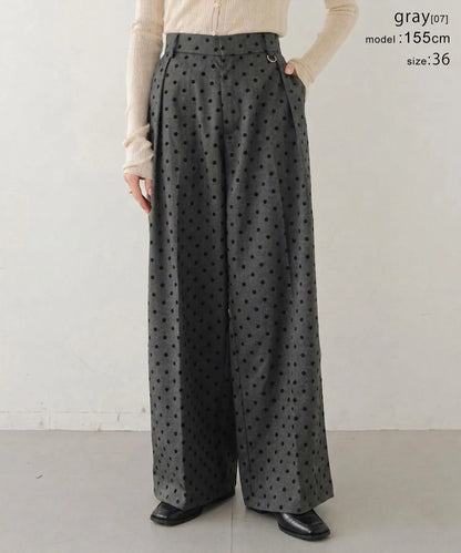 CLEIO フロッキードット Dカン付タックパンツ