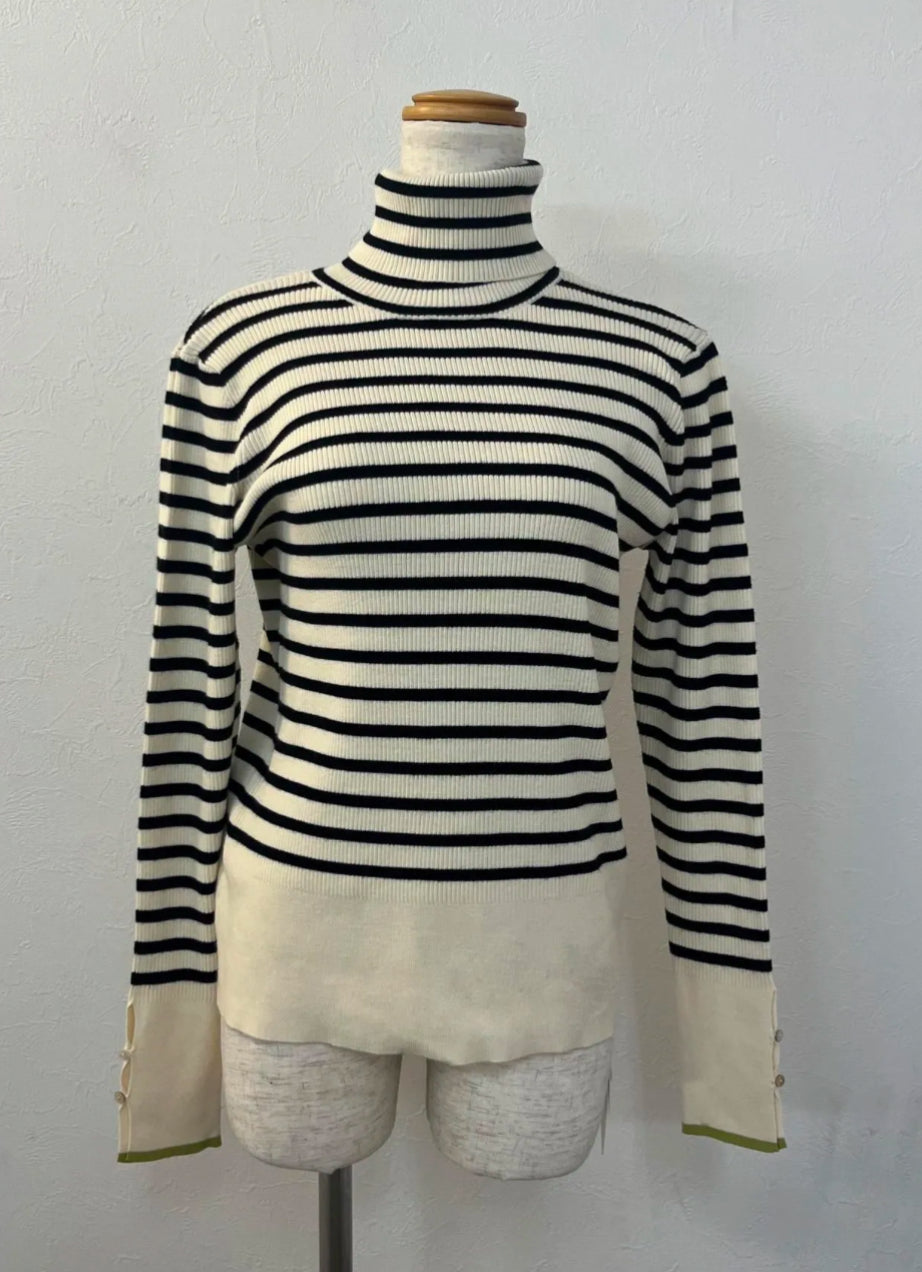 vingtrois 配色ラインタートルニット