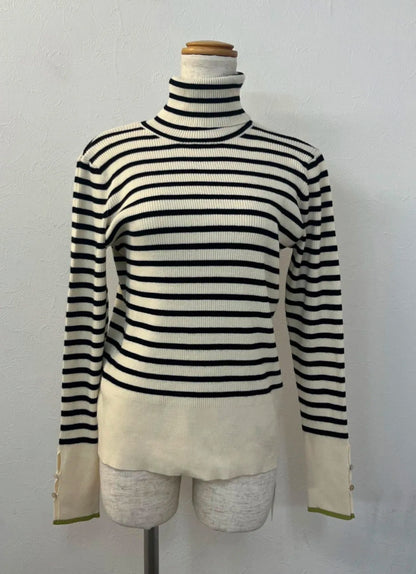 vingtrois 配色ラインタートルニット