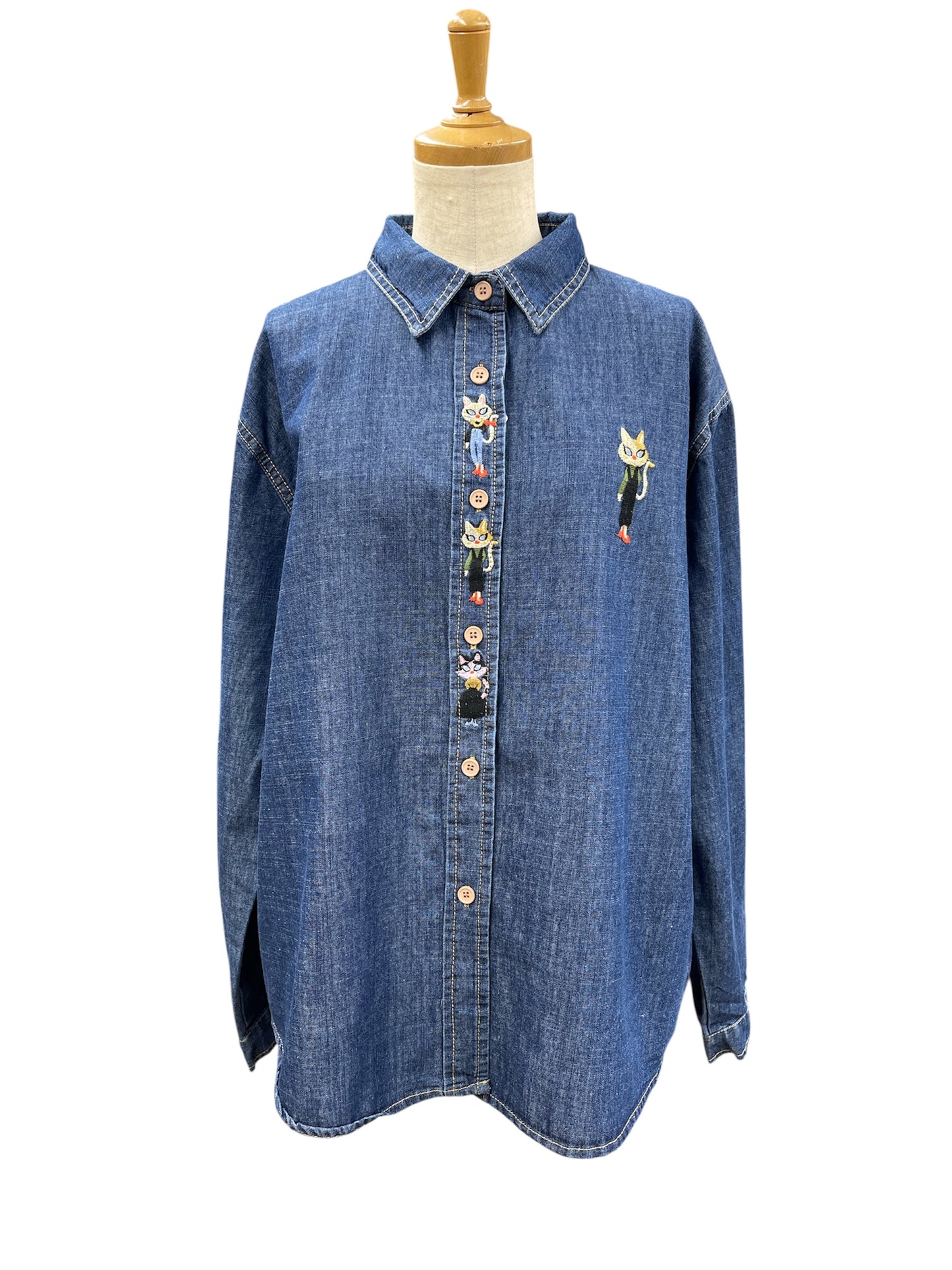 ◎キャット刺繍デニムシャツ