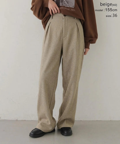 CLEIO 接結コンフォートストレートタックパンツ