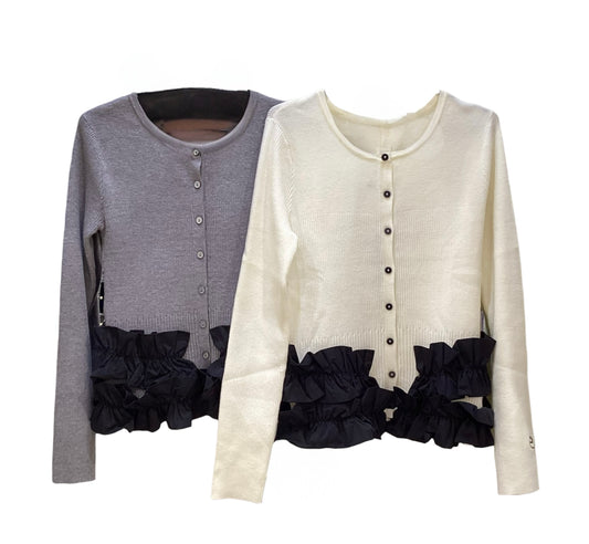 ◎【再入荷】Eimee Law ギャザーフリルヘムリブニットカーデ