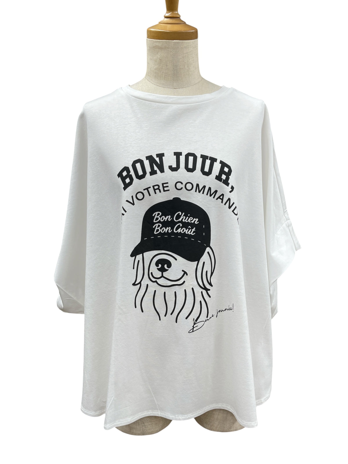 QTUME シルキーコットンドッグプリントトップス