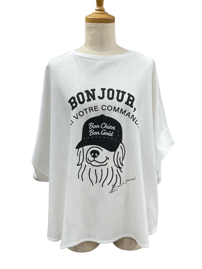QTUME シルキーコットンドッグプリントトップス