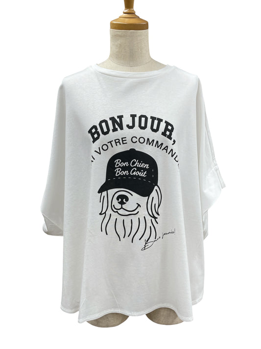 QTUME シルキーコットンドッグプリントトップス