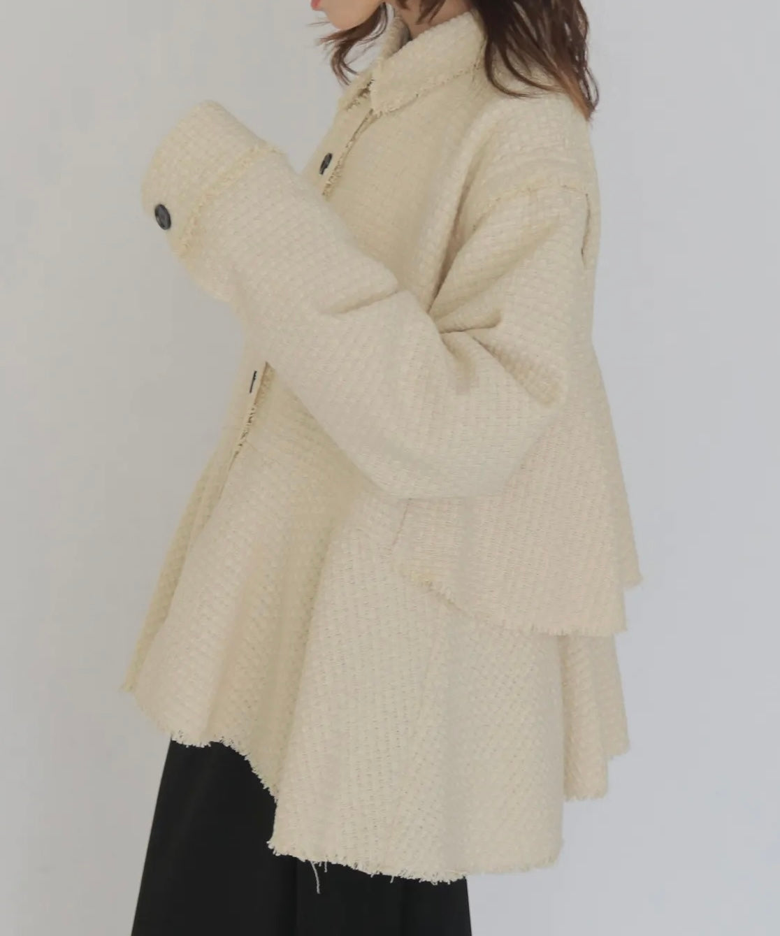CLEIO 2WAYバックティアード・ツイードフレアジャケット