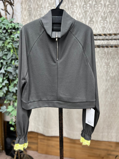 TEVALT ハーフジップ配色レースTOPS