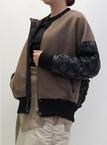 【予約商品11月中旬】 33℃ ニット切替キルティングノーカラー配色ブルゾン