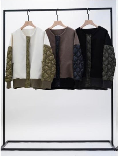 【予約商品11月中旬】 33℃ ニット切替キルティングノーカラー配色ブルゾン