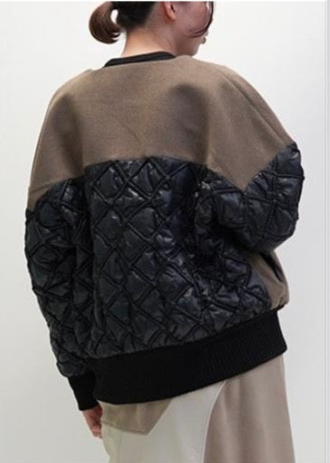 【予約商品11月中旬】 33℃ ニット切替キルティングノーカラー配色ブルゾン