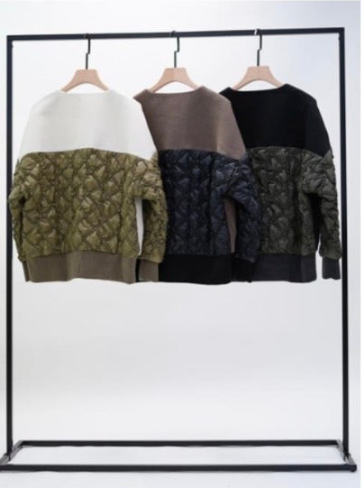 【予約商品11月中旬】 33℃ ニット切替キルティングノーカラー配色ブルゾン