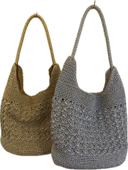 ☆メタリック柄編みワンハンドルbag