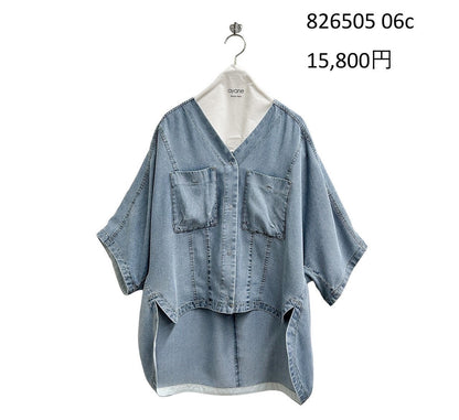 ☆予約ayaneテンセルデニムノーカラーシャツ4月中〜末納期【即日決済で次から使える10%還元クーポンがもらえます】
