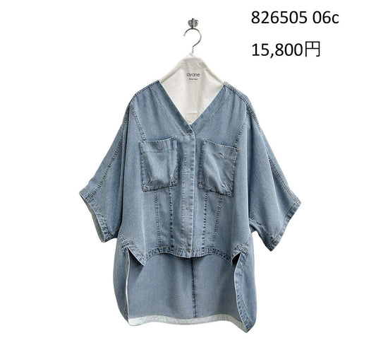 ☆予約ayaneテンセルデニムノーカラーシャツ4月中〜末納期【即日決済で次から使える10%還元クーポンがもらえます】