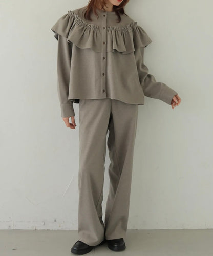 CLEIO 接結コンフォートストレートタックパンツ