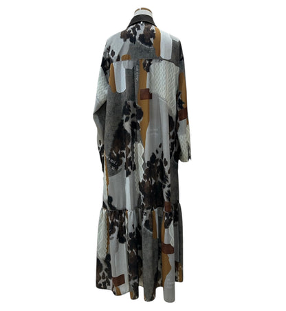 ◎【ラスト1点】Eimee Law カウ柄デニムコラージュptボウタイOP