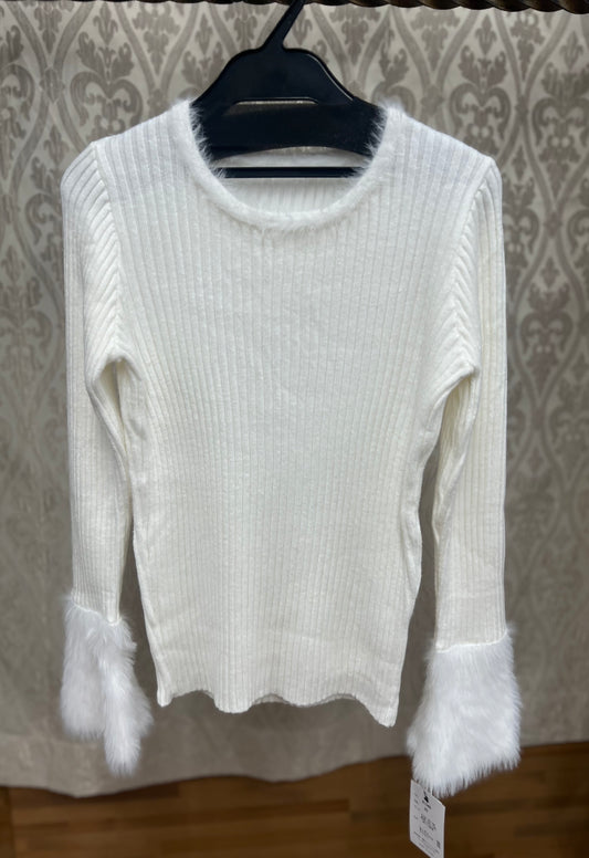 袖ファーリブニットTOPS