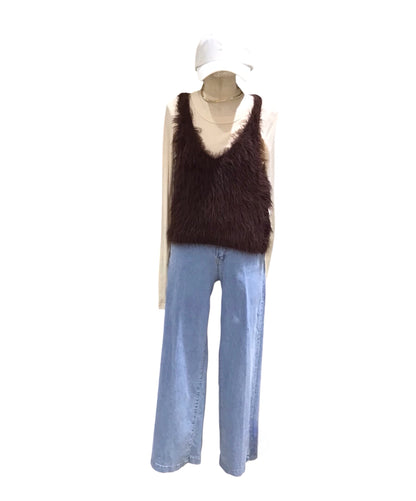 ◎【再再入荷】長毛フェザーショート丈ビスチェ