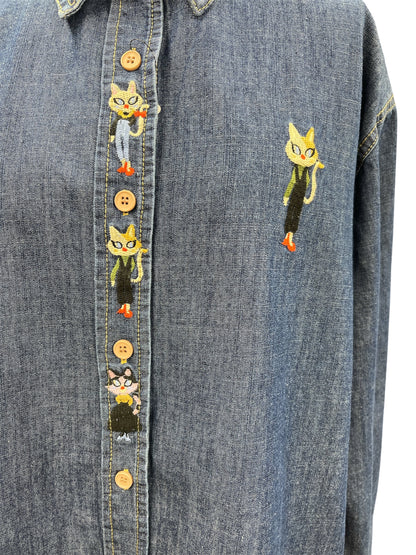 ◎キャット刺繍デニムシャツ
