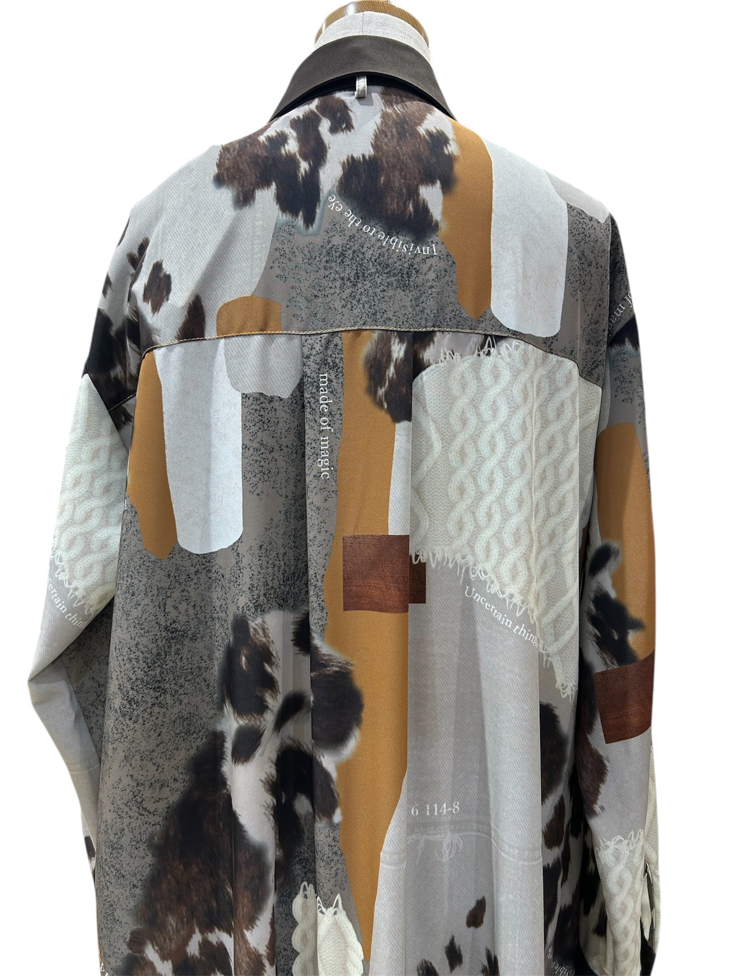 ◎【ラスト1点】Eimee Law カウ柄デニムコラージュptボウタイOP