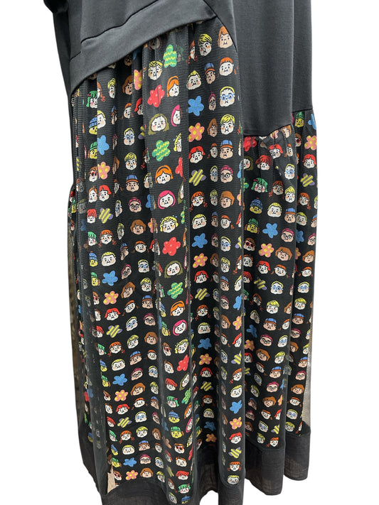 重ね着チュールフェイス柄ワンピース