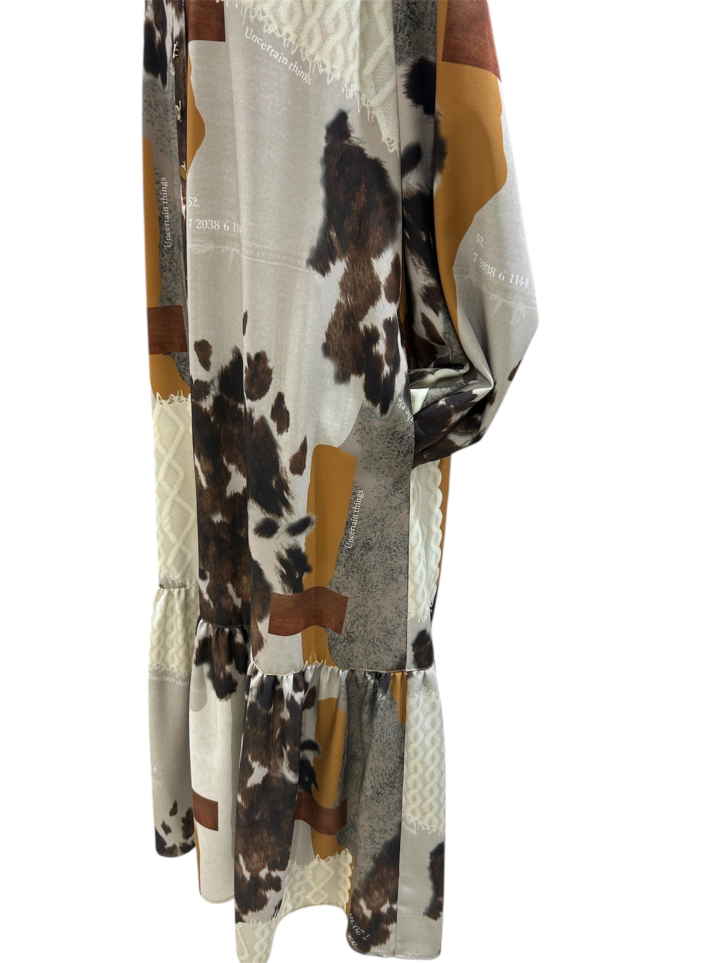 ◎【ラスト1点】Eimee Law カウ柄デニムコラージュptボウタイOP