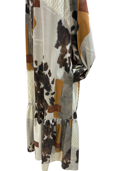 ◎【ラスト1点】Eimee Law カウ柄デニムコラージュptボウタイOP