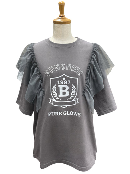 肩チュールロゴトップス