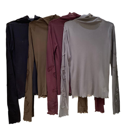 ◎袖コード刺繍ハイネックPO