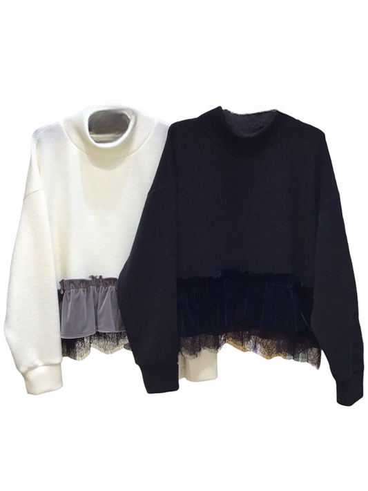 ◎ベロアフリルハイネック畦tops