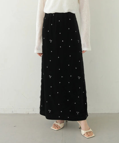 ◎CLEIO 刺繍ベロアレースナロースカート
