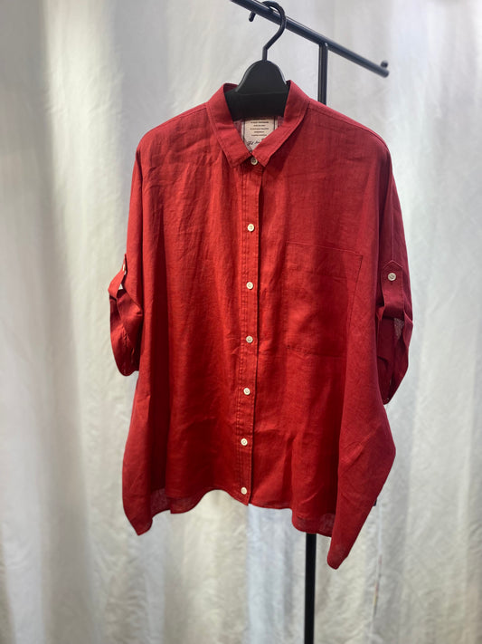 ☆BLUE FRONCEフレンチリネンロールアップスリーブSH